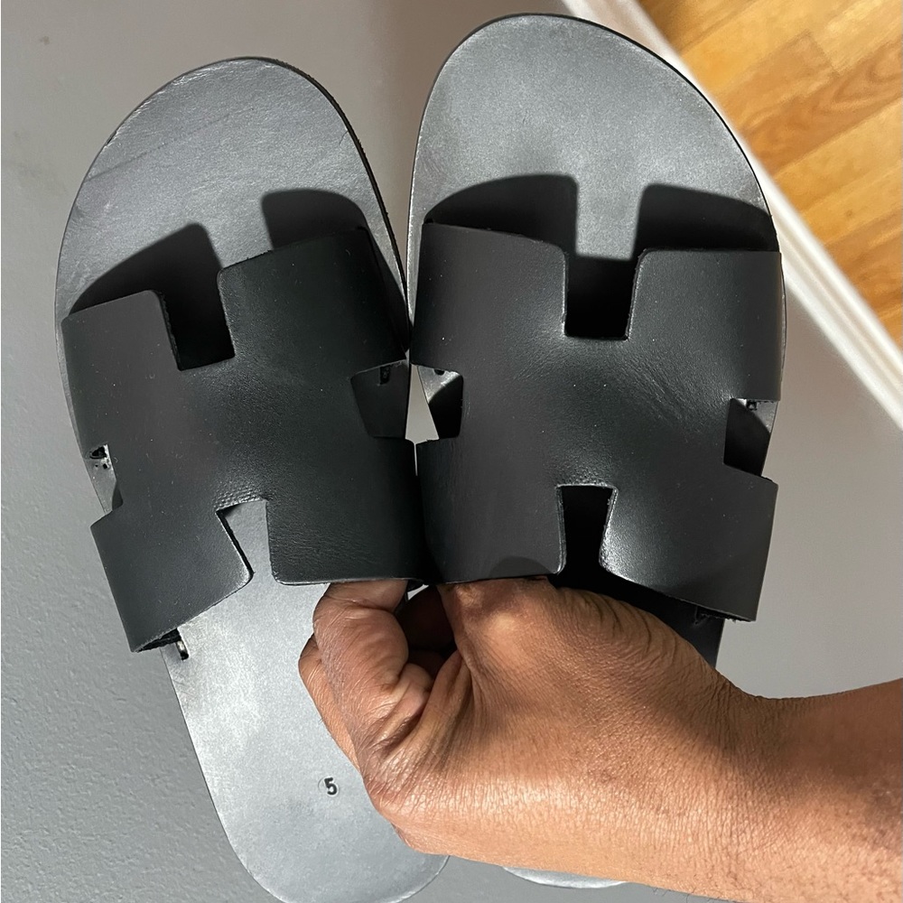 Nice ‘H’ Looking Custom Hand Made Slippers Black Sz 44